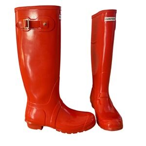Hunter Rain Boots Women Size 9 Orange Original Tall Gloss Waterproof Clemson